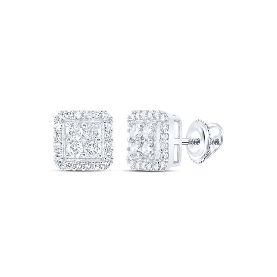 10k White Gold Round Diamond Square Earrings 5/8 Cttw