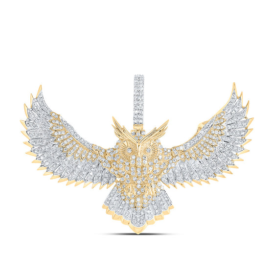 10k Yellow Gold Mens Round Diamond Owl Bird Charm Pendant 1-1/4 Cttw
