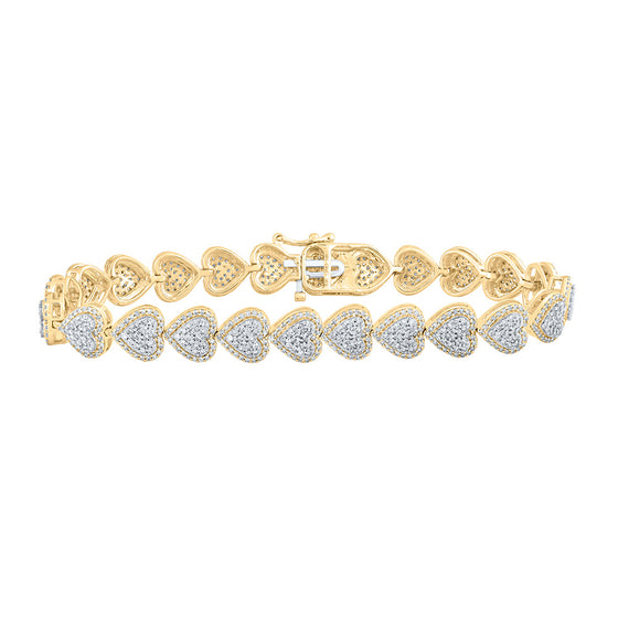 10k Yellow Gold Womens Round Diamond Heart Bracelet 2-5/8 Cttw