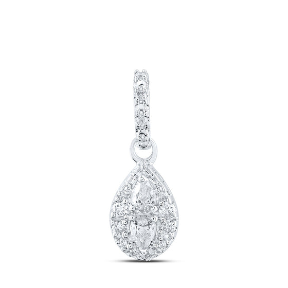 10k White Gold Womens Pear Diamond Fashion Pendant 1/6 Cttw
