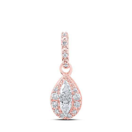 10k Rose Gold Womens Pear Diamond Fashion Pendant 1/6 Cttw