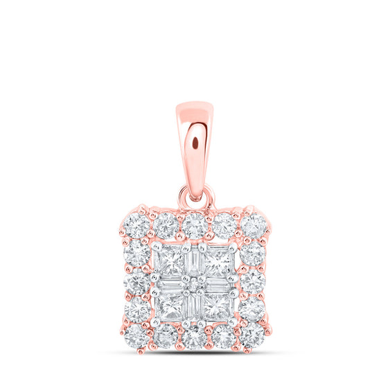 10k Rose Gold Womens Princess Diamond Square Pendant 5/8 Cttw
