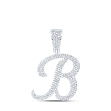  10k White Gold Mens Round Diamond B Initial Letter Charm Pendant 1 Cttw