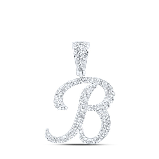 10k White Gold Mens Round Diamond B Initial Letter Charm Pendant 1 Cttw