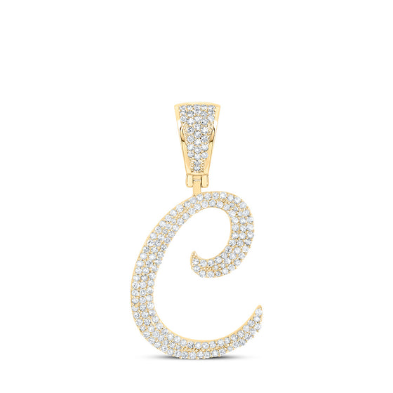 10k Yellow Gold Mens Round Diamond C Initial Letter Pendant 3/4 Cttw