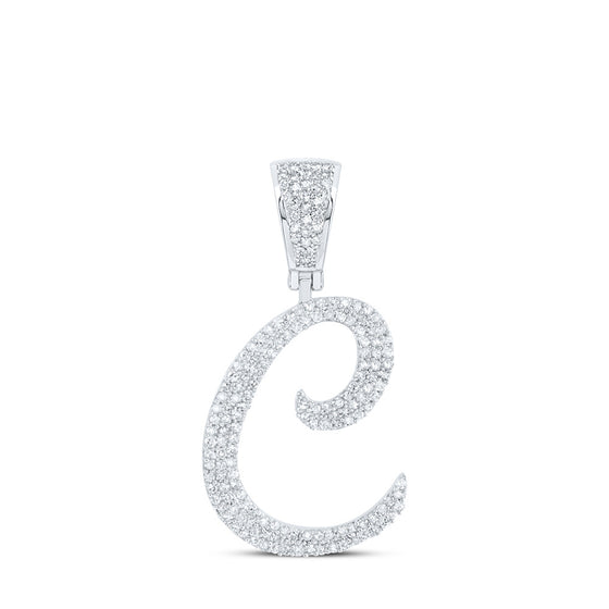 10k White Gold Mens Round Diamond C Initial Letter Charm Pendant 3/4 Cttw