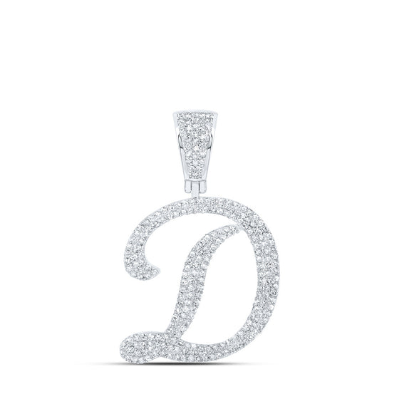 10k White Gold Mens Round Diamond D Initial Letter Charm Pendant 1 Cttw