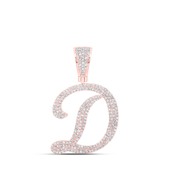 10k Rose Gold Mens Round Diamond D Initial Letter Charm Pendant 1 Cttw