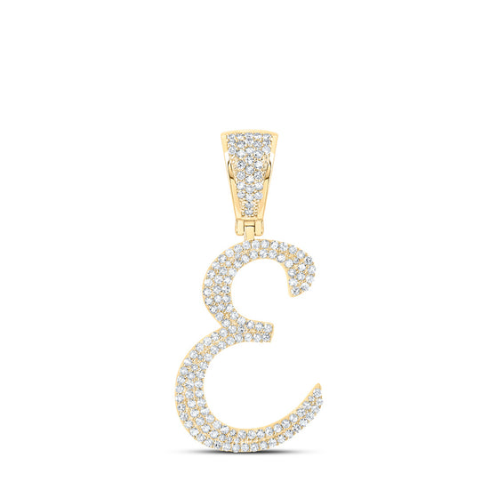 10k Yellow Gold Mens Round Diamond E Initial Letter Pendant 3/4 Cttw