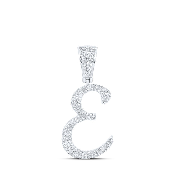 10k White Gold Mens Round Diamond E Initial Letter Charm Pendant 3/4 Cttw