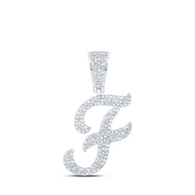  10k White Gold Mens Round Diamond F Initial Letter Charm Pendant 7/8 Cttw