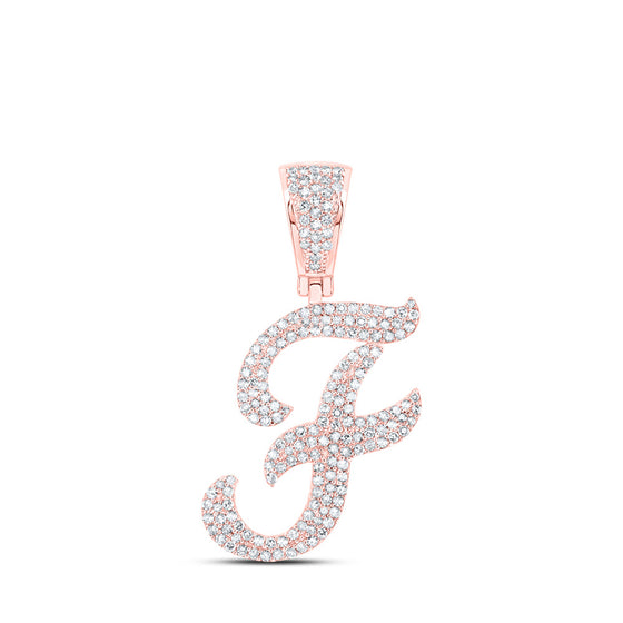 10k Rose Gold Mens Round Diamond F Initial Letter Charm Pendant 7/8 Cttw