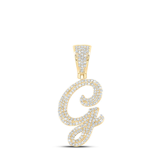 10k Yellow Gold Mens Round Diamond G Initial Letter Pendant 7/8 Cttw