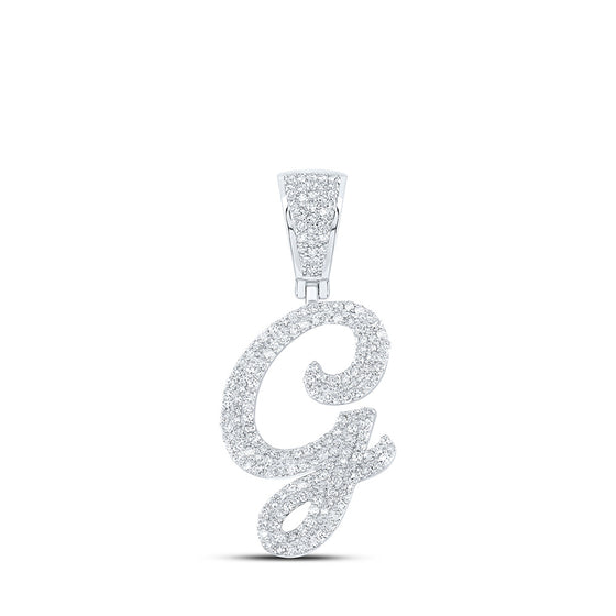 10k White Gold Mens Round Diamond G Initial Letter Charm Pendant 7/8 Cttw