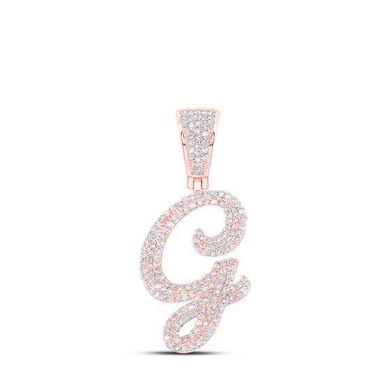 10k Rose Gold Mens Round Diamond G Initial Letter Charm Pendant 7/8 Cttw
