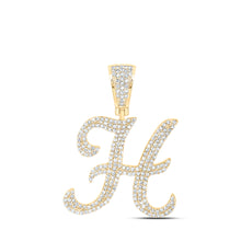  10k Yellow Gold Mens Round Diamond H Initial Letter Pendant 1-1/5 Cttw