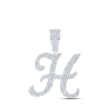  10k White Gold Mens Round Diamond H Initial Letter Charm Pendant 1-1/5 Cttw