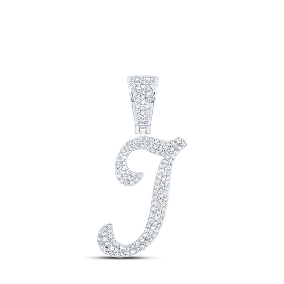 10k White Gold Mens Round Diamond I Initial Letter Charm Pendant 5/8 Cttw
