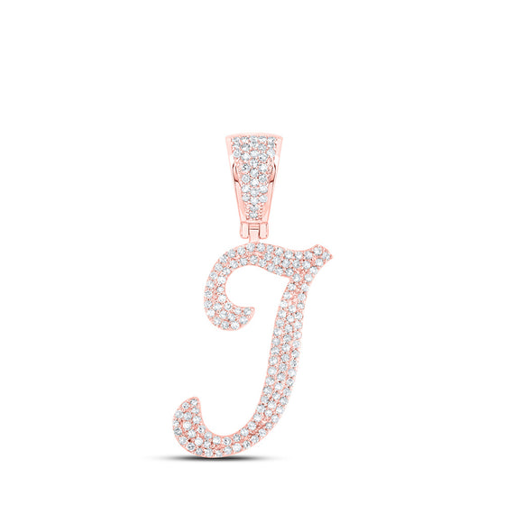 10k Rose Gold Mens Round Diamond I Initial Letter Charm Pendant 5/8 Cttw