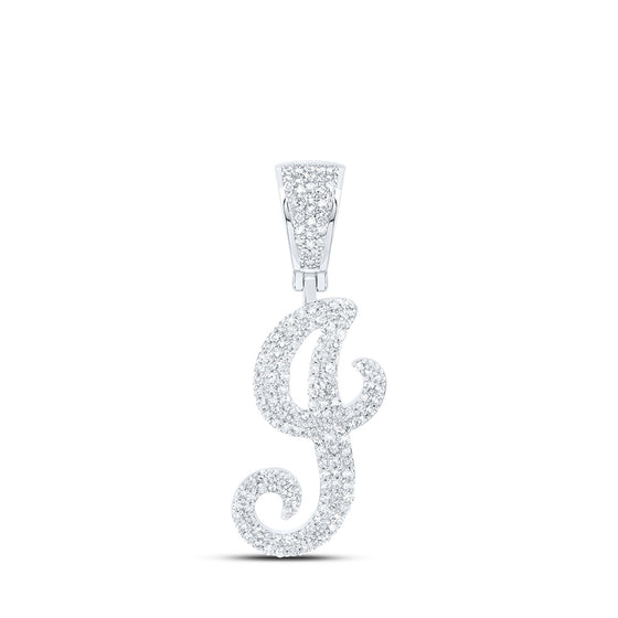 10k White Gold Mens Round Diamond J Initial Letter Charm Pendant 3/4 Cttw