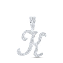  10k White Gold Mens Round Diamond K Initial Letter Charm Pendant 1 Cttw