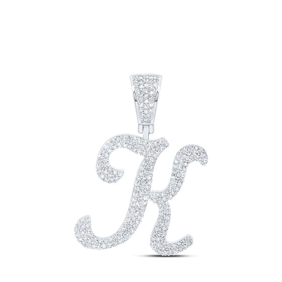 10k White Gold Mens Round Diamond K Initial Letter Charm Pendant 1 Cttw