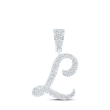  10k White Gold Mens Round Diamond L Initial Letter Charm Pendant 7/8 Cttw