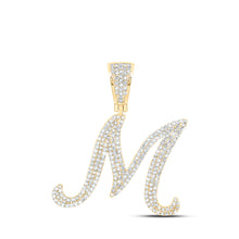  10k Yellow Gold Mens Round Diamond M Initial Letter Charm Pendant 1-1/5 Cttw