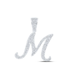  10k White Gold Mens Round Diamond M Initial Charm Pendant 1-1/5 Cttw