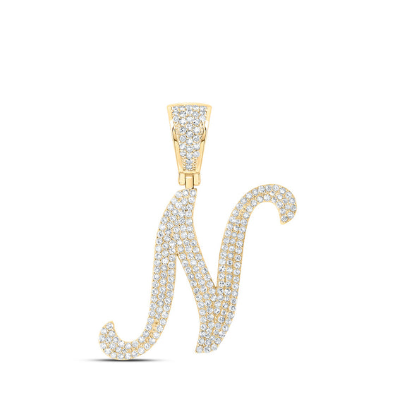 10k Yellow Gold Mens Round Diamond N Initial Letter Charm Pendant 1 Cttw