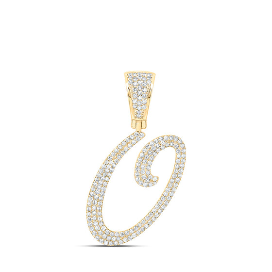 10k Yellow Gold Mens Round Diamond O Initial Letter Charm Pendant 7/8 Cttw