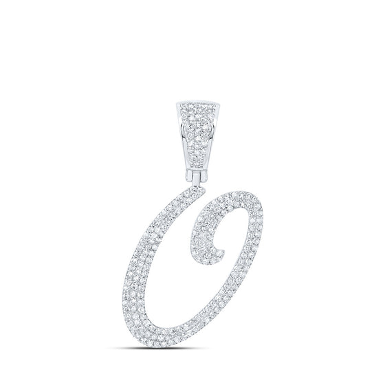 10k White Gold Mens Round Diamond O Initial Letter Charm Pendant 7/8 Cttw