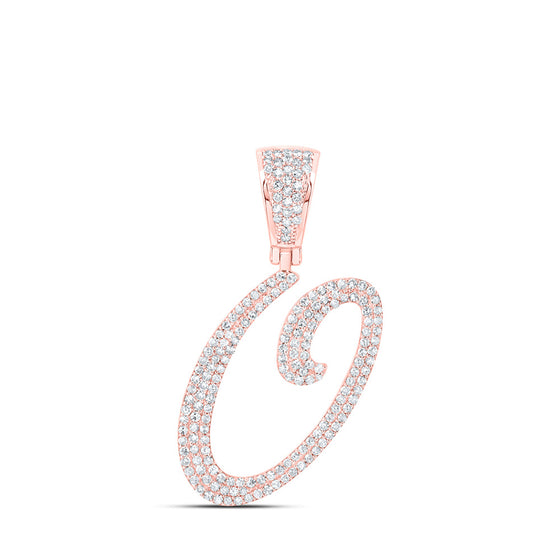 10k Rose Gold Mens Round Diamond O Initial Letter Charm Pendant 7/8 Cttw