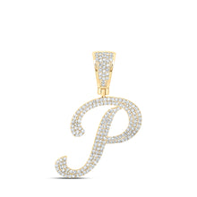  10k Yellow Gold Mens Round Diamond P Initial Letter Charm Pendant 7/8 Cttw