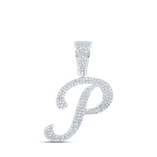  10k White Gold Mens Round Diamond P Initial Letter Charm Pendant 7/8 Cttw