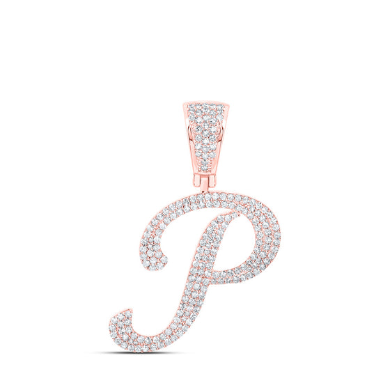 10k Rose Gold Mens Round Diamond P Initial Letter Charm Pendant 7/8 Cttw