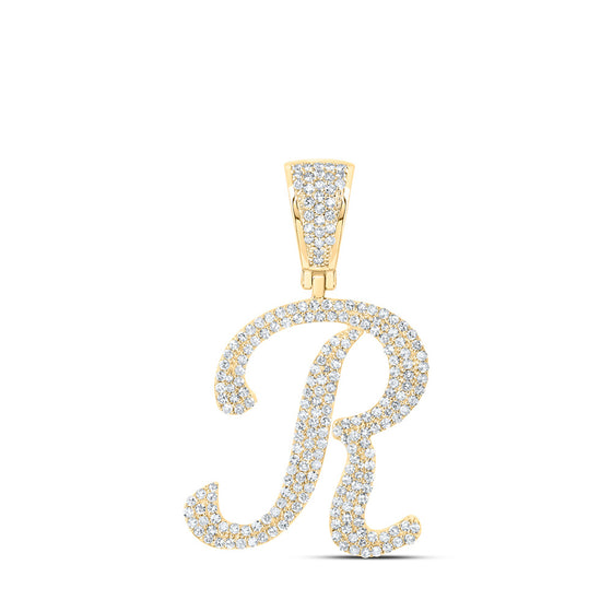 10k Yellow Gold Mens Round Diamond R Initial Letter Charm Pendant 1 Cttw