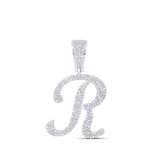  10k White Gold Mens Round Diamond R Initial Letter Charm Pendant 1 Cttw