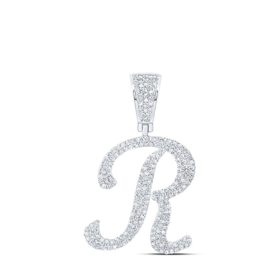 10k White Gold Mens Round Diamond R Initial Letter Charm Pendant 1 Cttw