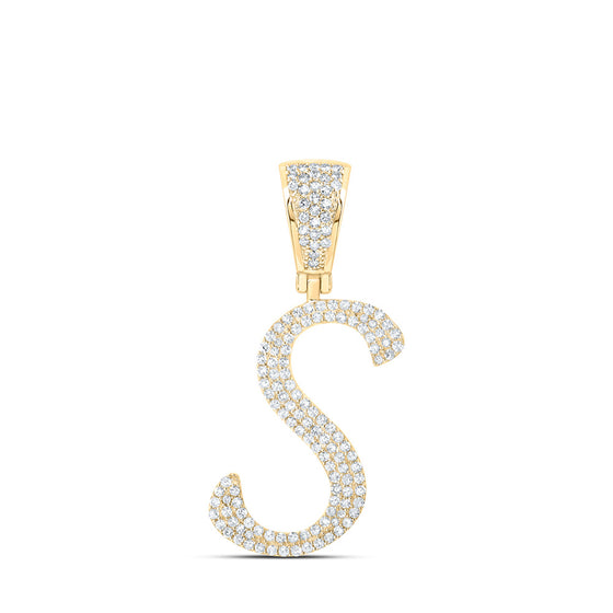 10k Yellow Gold Mens Round Diamond S Initial Letter Charm Pendant 5/8 Cttw