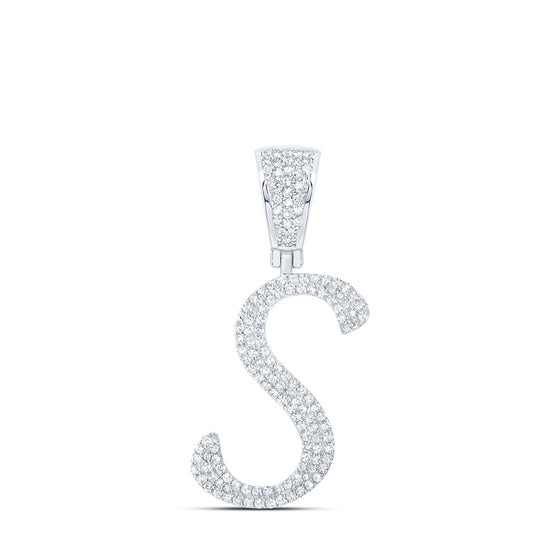 10k White Gold Mens Round Diamond S Initial Letter Charm Pendant 5/8 Cttw