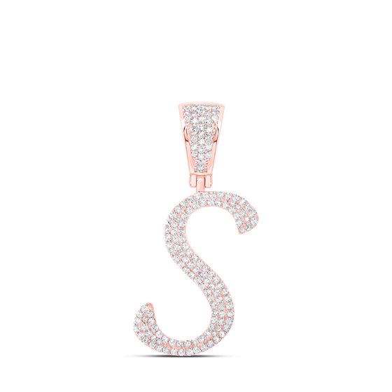 10k Rose Gold Mens Round Diamond S Initial Letter Charm Pendant 5/8 Cttw