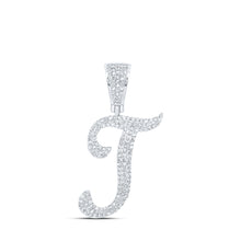  10k White Gold Mens Round Diamond T Initial Letter Charm Pendant 3/4 Cttw