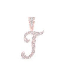  10k Rose Gold Mens Round Diamond T Initial Letter Charm Pendant 3/4 Cttw