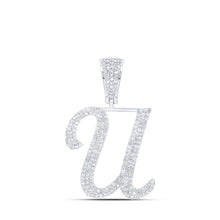  10k White Gold Mens Round Diamond U Initial Letter Charm Pendant 1 Cttw