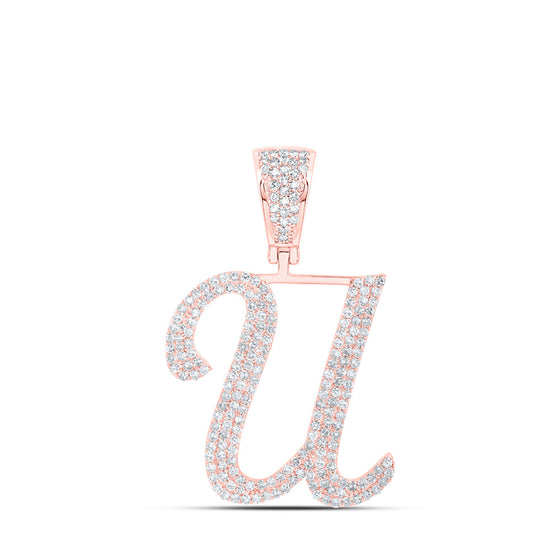 10k Rose Gold Mens Round Diamond U Initial Letter Charm Pendant 1 Cttw