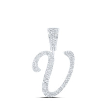  10k White Gold Mens Round Diamond V Initial Letter Charm Pendant 7/8 Cttw