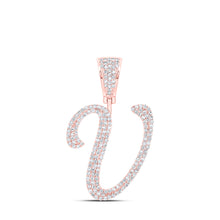  10k Rose Gold Mens Round Diamond V Initial Letter Charm Pendant 7/8 Cttw