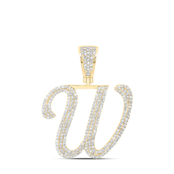 10k Yellow Gold Mens Round Diamond W Initial Letter Charm Pendant 1-1/4 Cttw