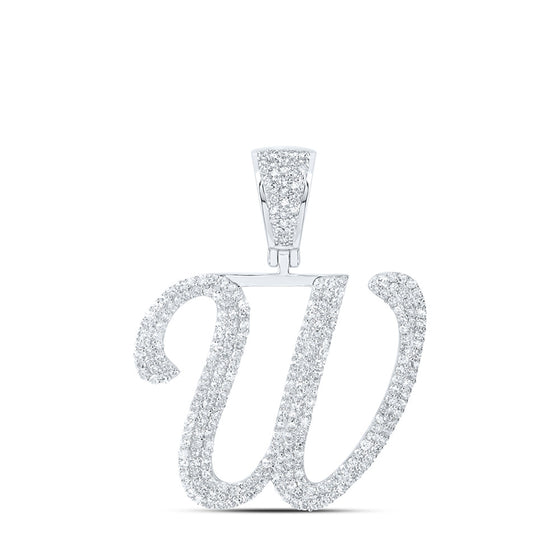 10k White Gold Mens Round Diamond W Initial Letter Charm Pendant 1-1/4 Cttw